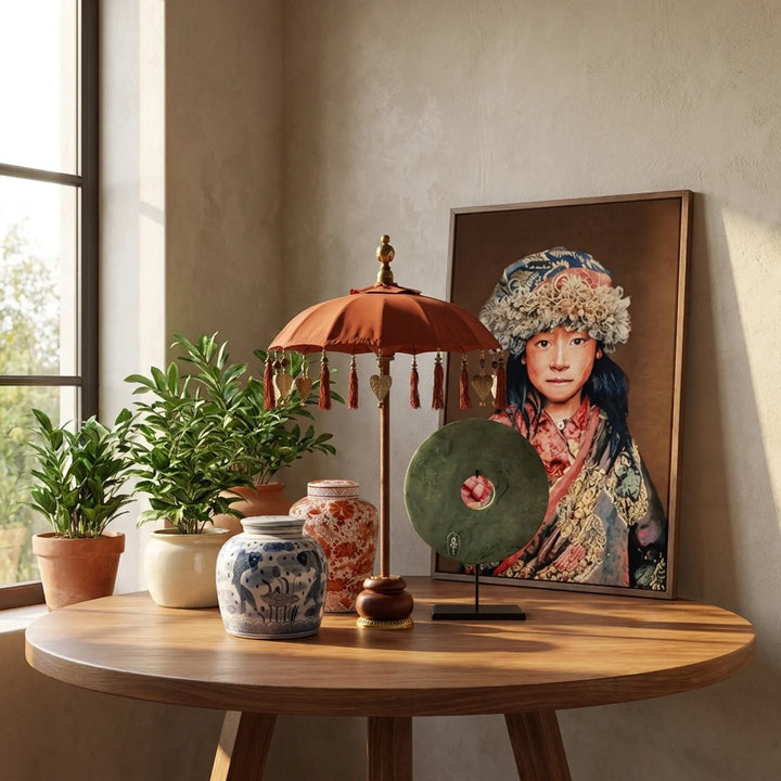 Parasol Bali Mini Terra – Sfeervolle Tafeldecoratie met Franjes