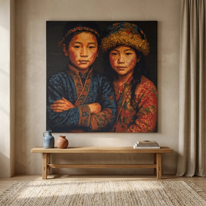 Tibetaanse Duo Geweven Wanddecoratie 138x138 cm