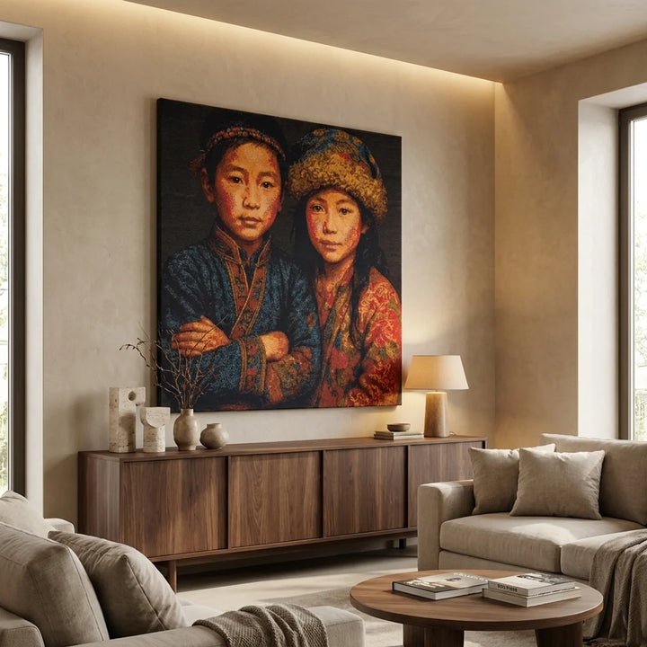 Tibetaanse Duo Geweven Wanddecoratie 138x138 cm
