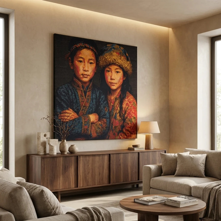 Tibetaanse Duo Geweven Wanddecoratie 138x138 cm