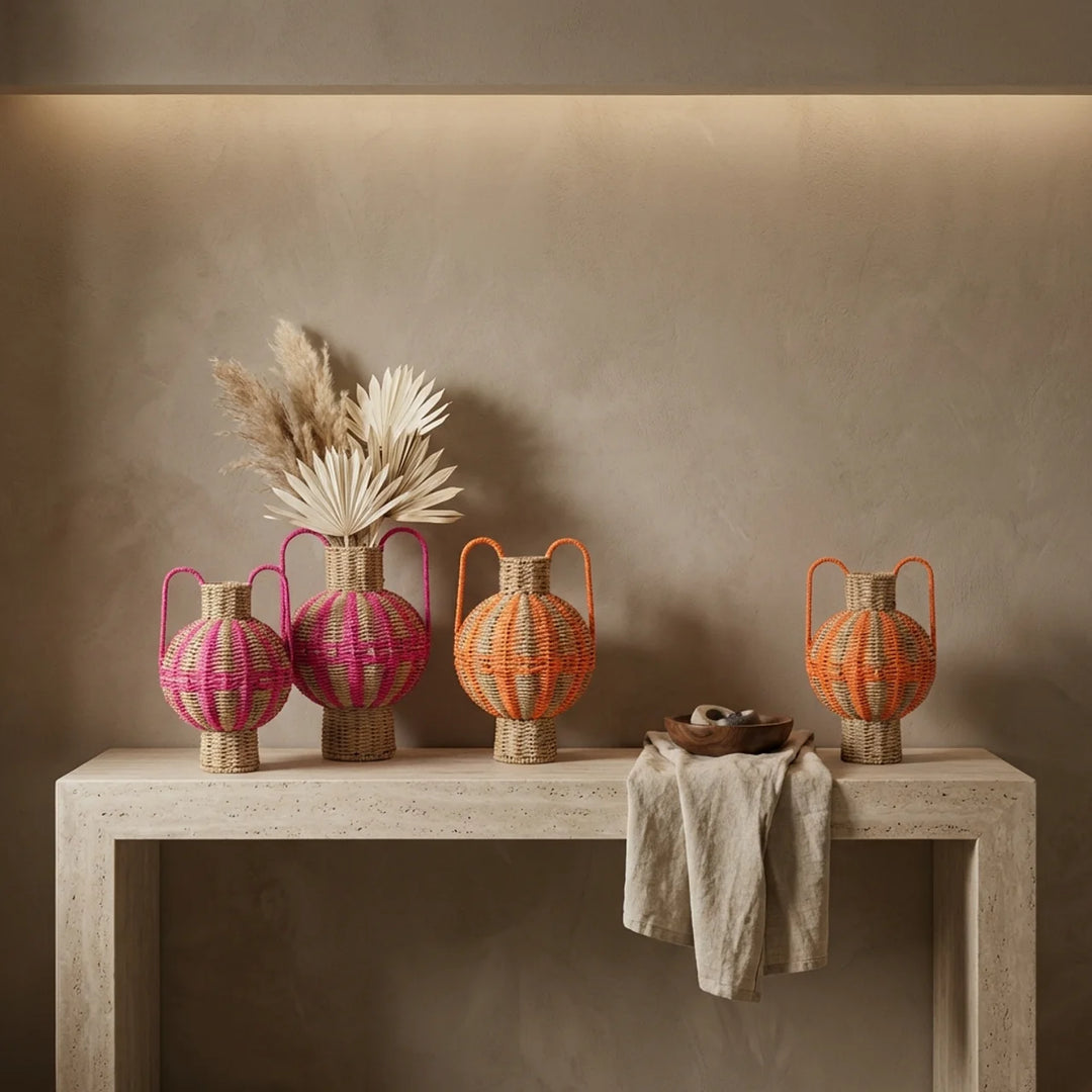 Rotan Kruik met Handvatten – Oranje of Roze