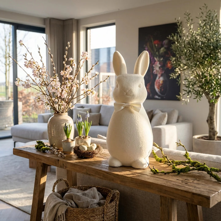 Paashaas Flock XL 63 cm – Luxe Paasdecoratie