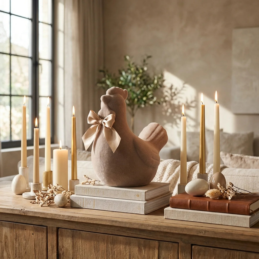 Paaskip Decoratie XL 42 cm – Flock Paasbeeld met Strik | Luxe Paasdecoratie