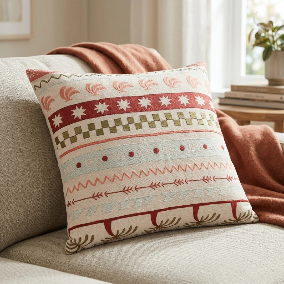 Lente Bohemian Sierkussen 45x45 cm – Terracotta Strepen Design