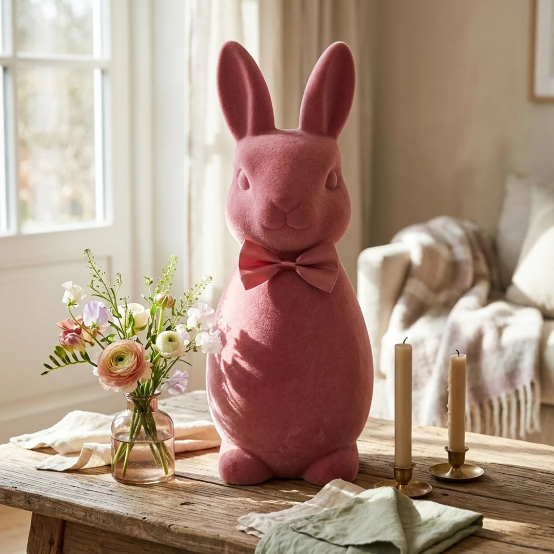 Luxe Paashaas Flock XL – 63 cm Decoratie in 4 Zachte Pastelkleuren