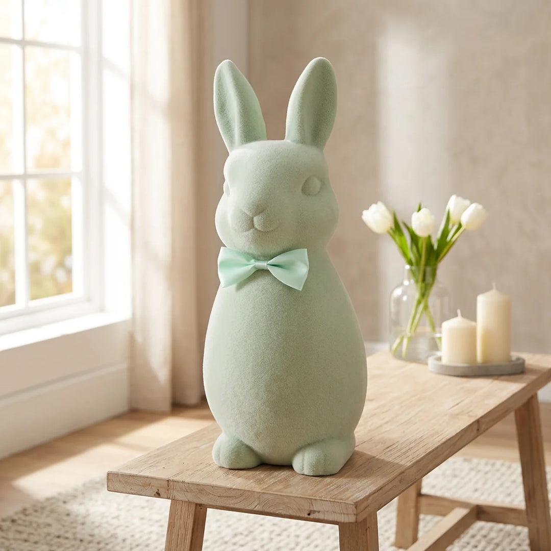 Luxe Paashaas Flock XL – 63 cm Decoratie in 4 Zachte Pastelkleuren