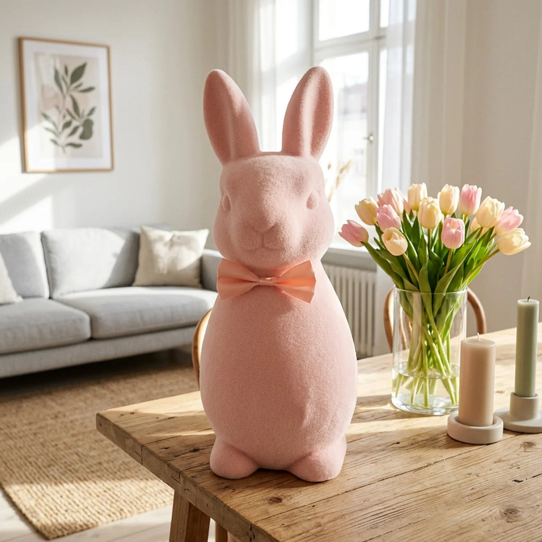 Luxe Paashaas Flock XL – 63 cm Decoratie in 4 Zachte Pastelkleuren