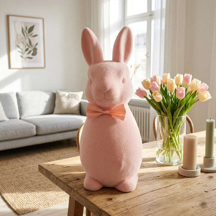 Luxe Paashaas Flock XL – 63 cm Decoratie in 4 Zachte Pastelkleuren