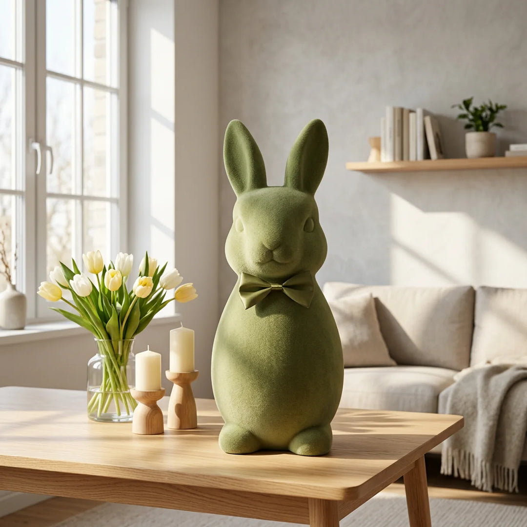 Luxe Paashaas Flock XL – 63 cm Decoratie in 4 Zachte Pastelkleuren