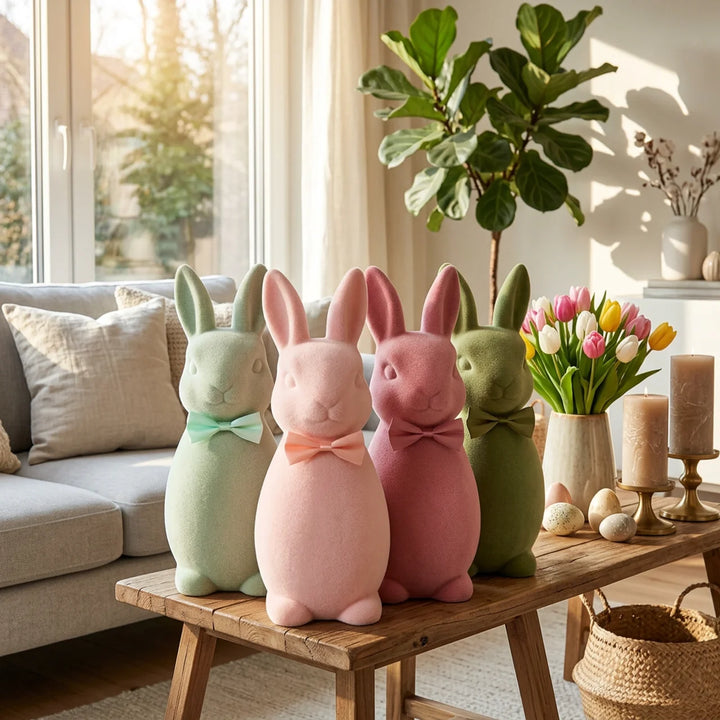 Luxe Paashaas Flock XL – 63 cm Decoratie in 4 Zachte Pastelkleuren