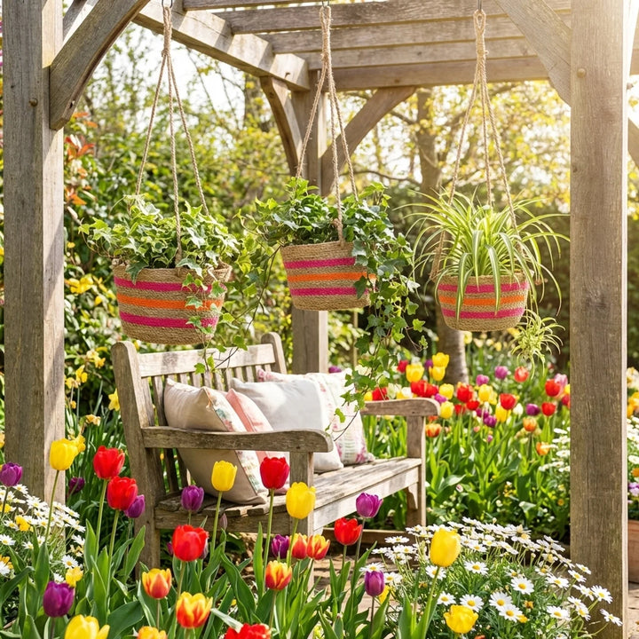 Kleurrijke Hangmand voor Planten – Gevlochten Plantenhanger Set