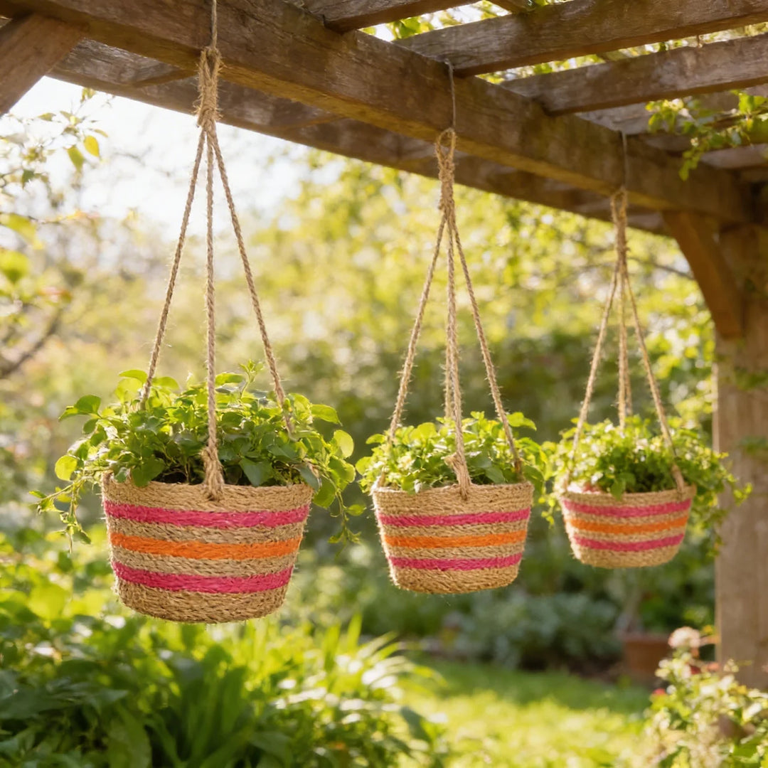 Kleurrijke Hangmand voor Planten – Gevlochten Plantenhanger Set