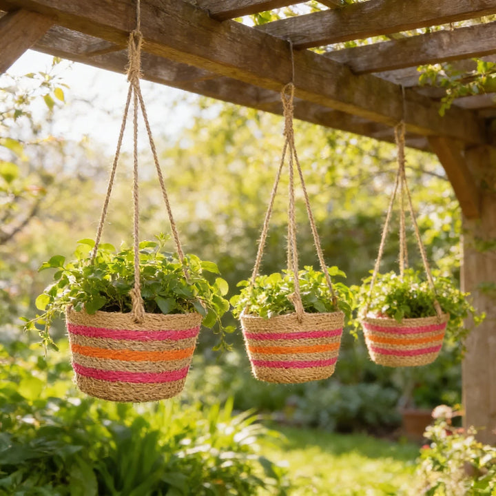 Kleurrijke Hangmand voor Planten – Gevlochten Plantenhanger Set