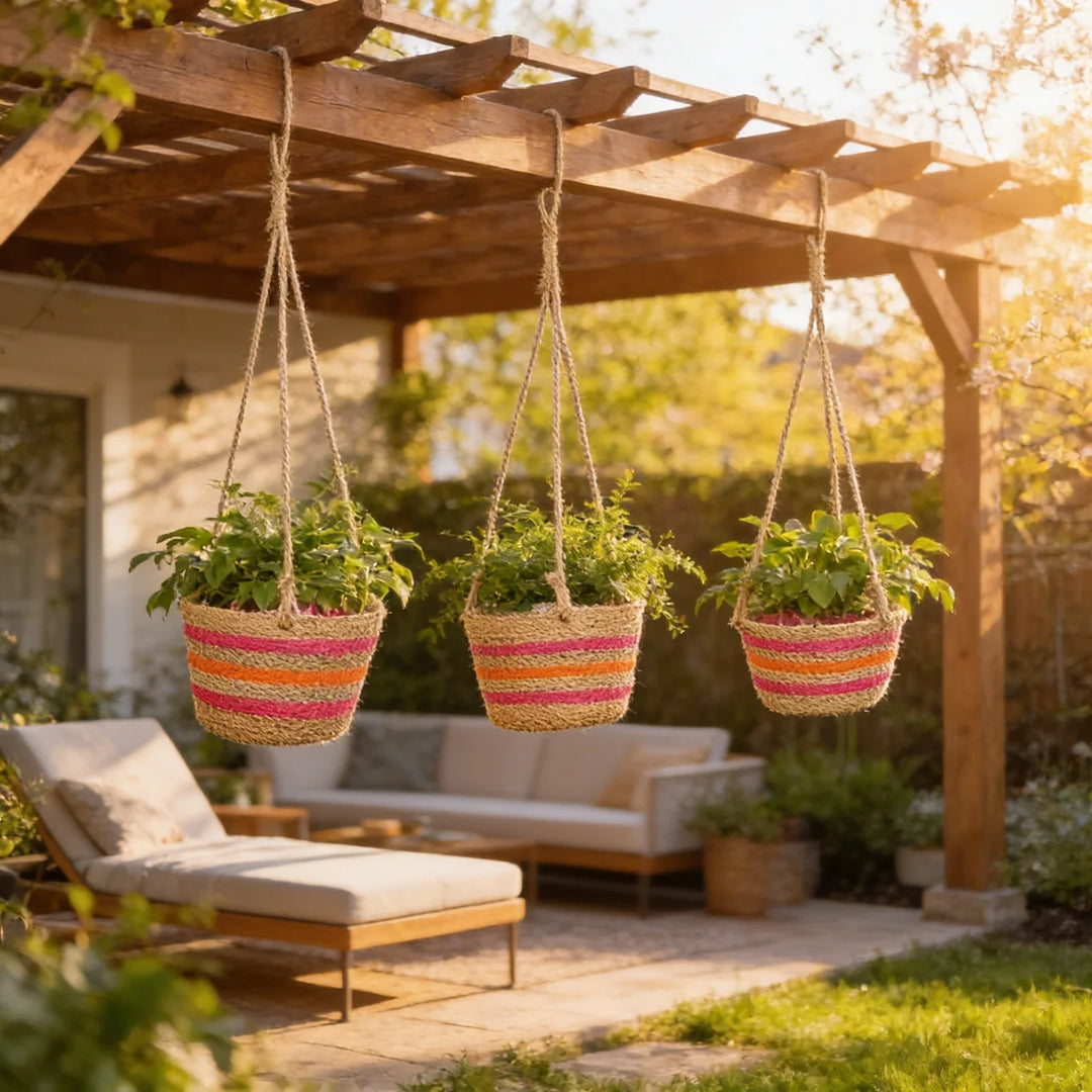 Kleurrijke Hangmand voor Planten – Gevlochten Plantenhanger Set