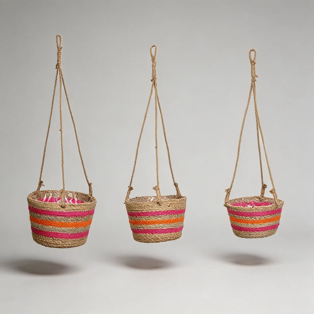 Kleurrijke Hangmand voor Planten – Gevlochten Plantenhanger Set