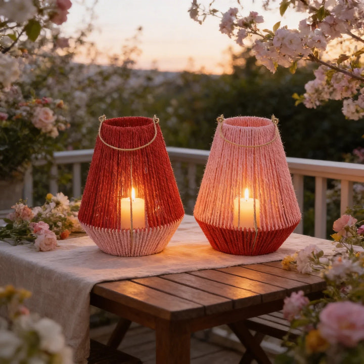 Windlicht Rood Roze – Grote Lantaarn 32 cm Set – Decoratief Windlicht