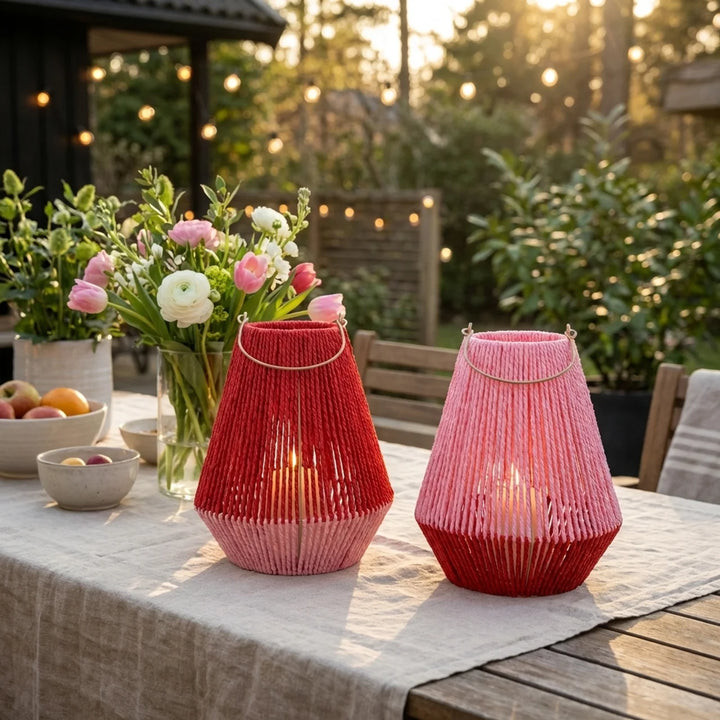 Windlicht Rood Roze – Grote Lantaarn 32 cm Set – Decoratief Windlicht