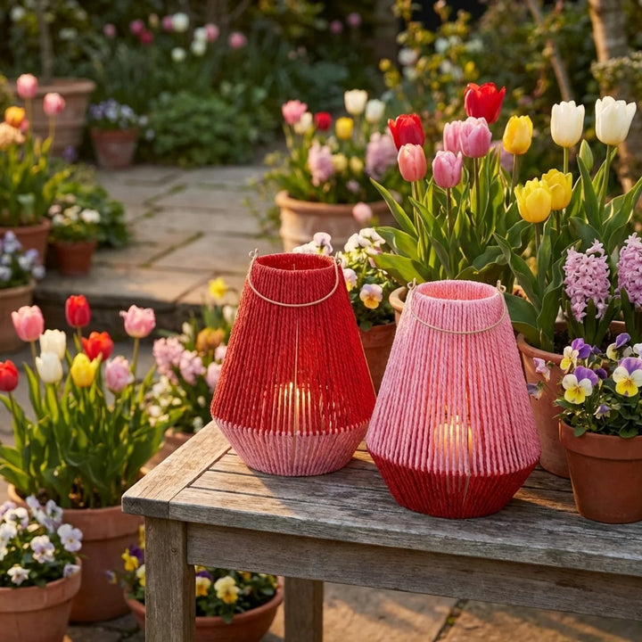 Windlicht Rood Roze – Grote Lantaarn 32 cm Set – Decoratief Windlicht