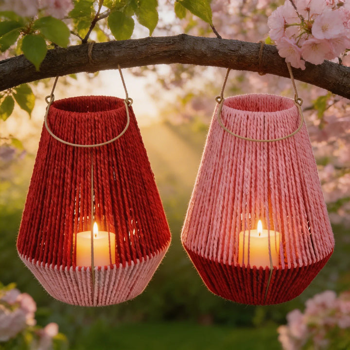 Windlicht Rood Roze – Grote Lantaarn 32 cm Set – Decoratief Windlicht