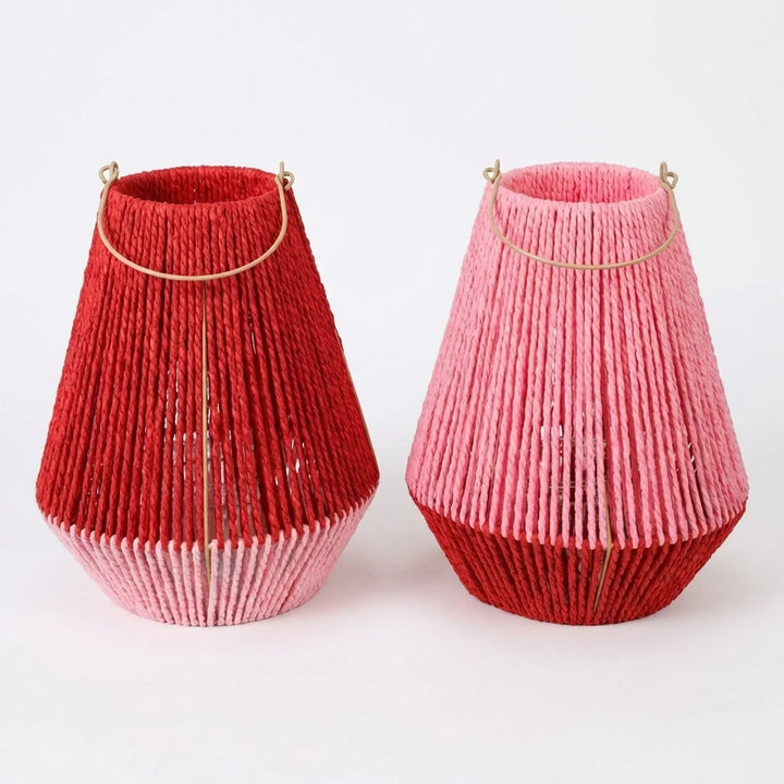 Windlicht Rood Roze – Grote Lantaarn 32 cm Set – Decoratief Windlicht