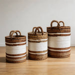 Opbergmand Set van 3 Naturel Wit – Rieten Manden met Handvatten