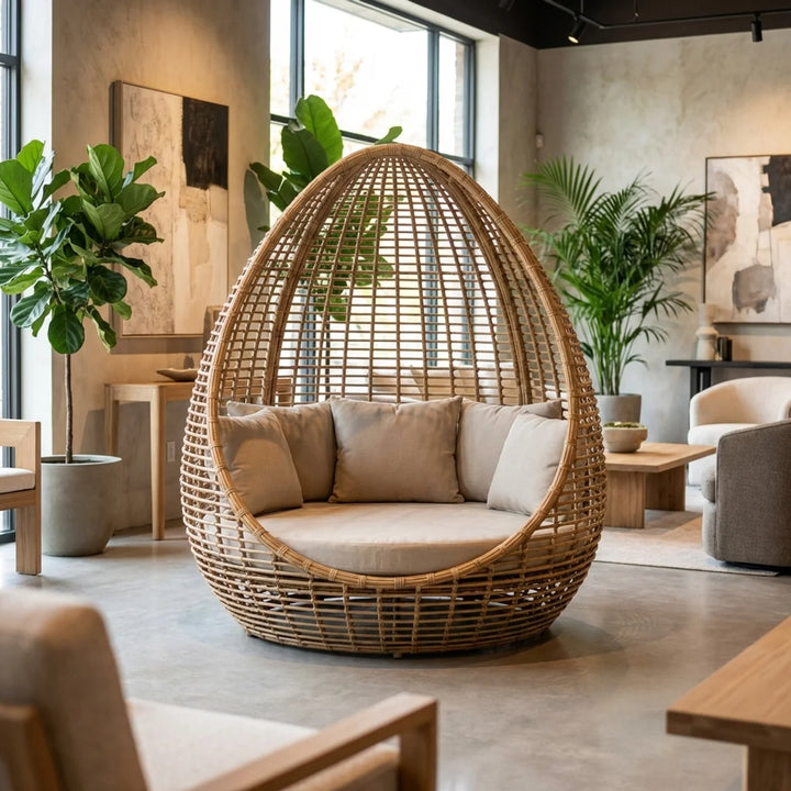 Diga Colmore outdoor loungebed wicker naturel – luxe tuin daybed met kap