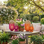 Rotan Windlicht – Fuchsia/Naturel & Oranje Tuin Lantaarns