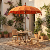 Parasol Bali Terra Ø185 cm – Luxe Boho Parasol met Franjes