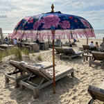 Parasol Bali Veelkleurig Bloemen Ø185 cm – Luxe Boho Parasol met Franjes