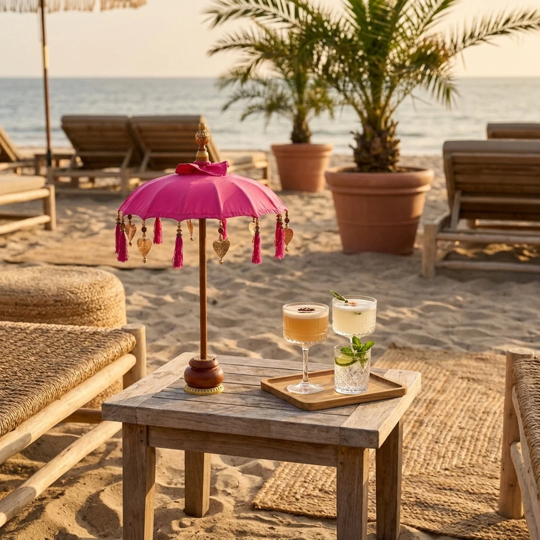 Mini Bali Parasol Roze Ø50 x 75 cm – Tafeldecoratie met Franjes