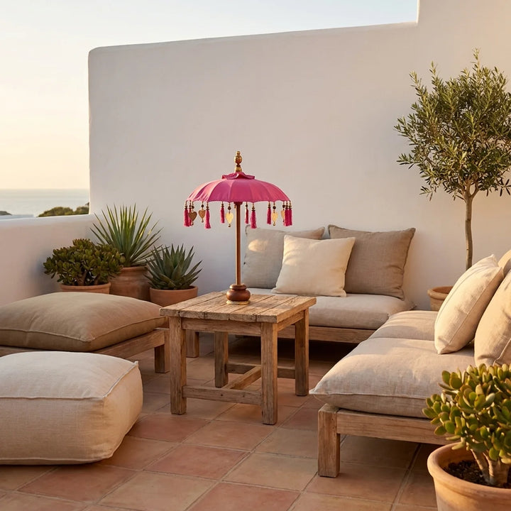 Mini Bali Parasol Roze Ø50 x 75 cm – Tafeldecoratie met Franjes