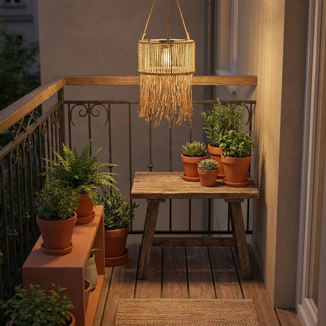 Solar Hanglamp Jans– Rotan Look met Franjes