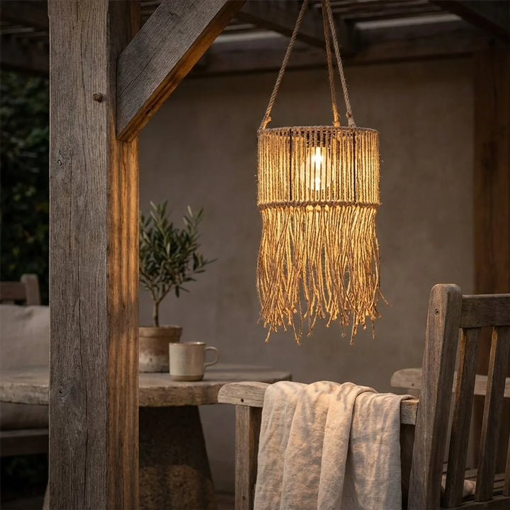 Solar Hanglamp Jans– Rotan Look met Franjes