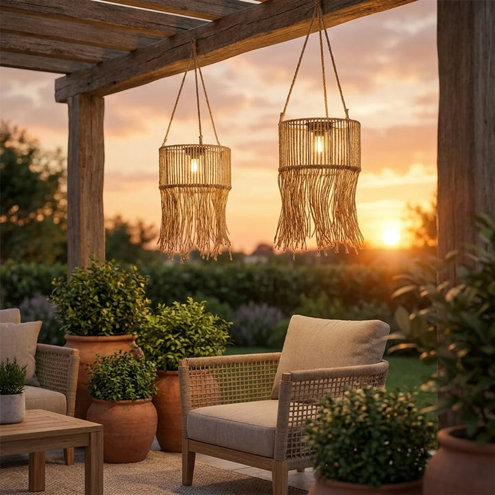 Solar Hanglamp Jans– Rotan Look met Franjes