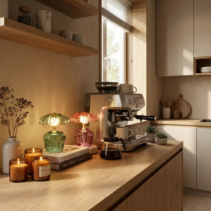 Kaydie Flower LED Lamp Set – Luxe Glazen Bloemlampen Groen & Roze