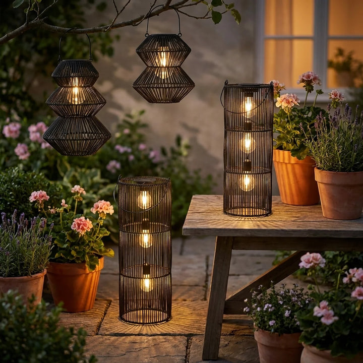 Solar Windlicht Okora – Rotan Look met Warm Licht – Zwart