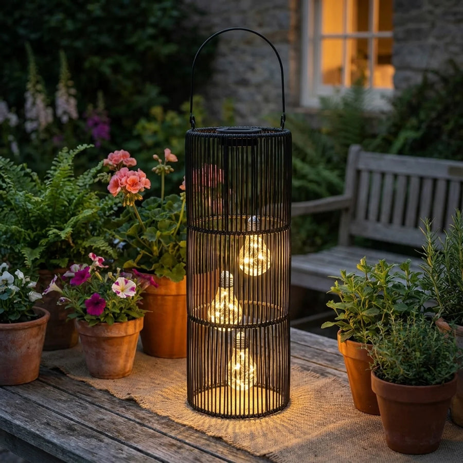 Solar Windlicht Okora – Rotan Look met Warm Licht – Zwart