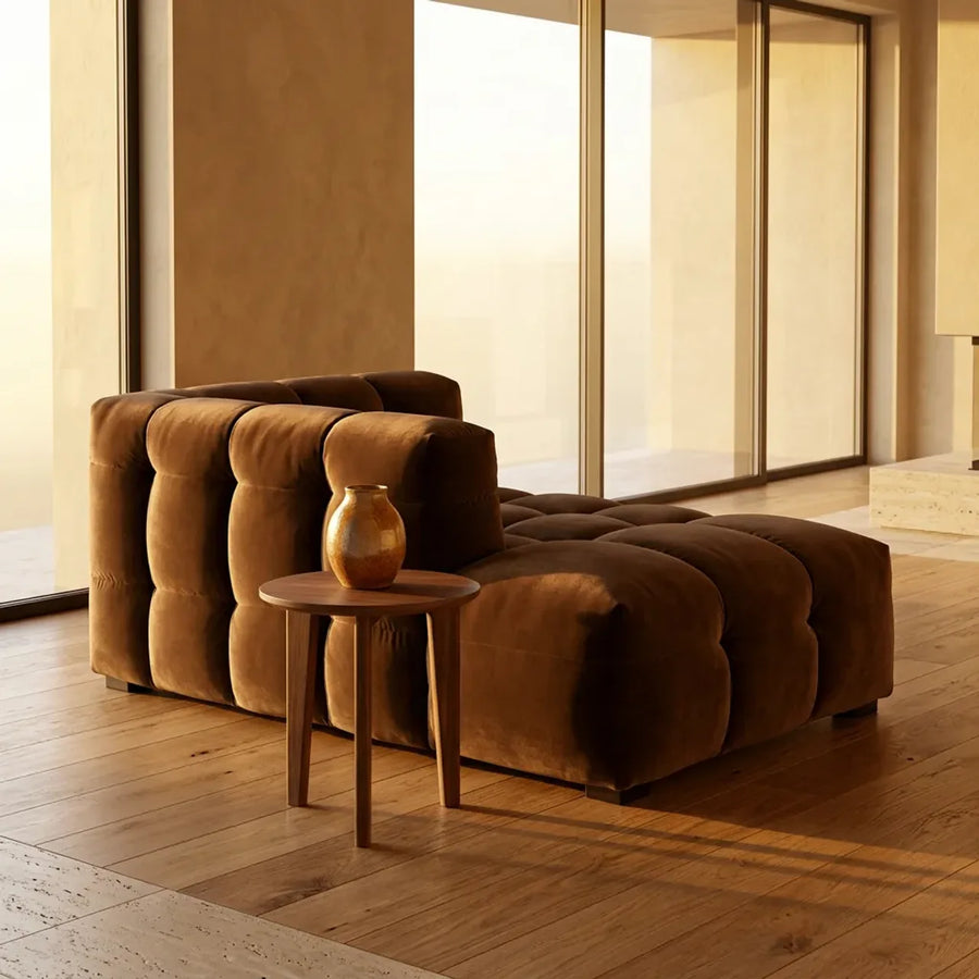 Velvet Chaise Longue – Luxe Ronde Design Ligbank | Royal Wood