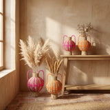 Rotan Kruik met Handvatten – Oranje & Roze