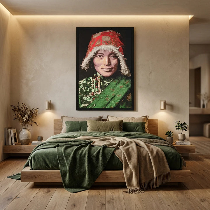 Geweven Wandpaneel Gobelin – Tibetan Woman – Met Lijst