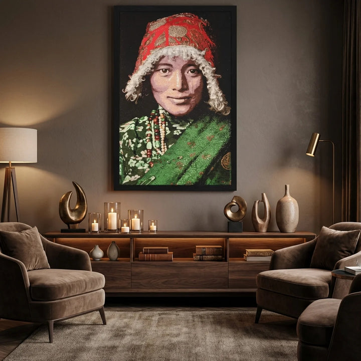 Geweven Wandpaneel Gobelin – Tibetan Woman – Met Lijst