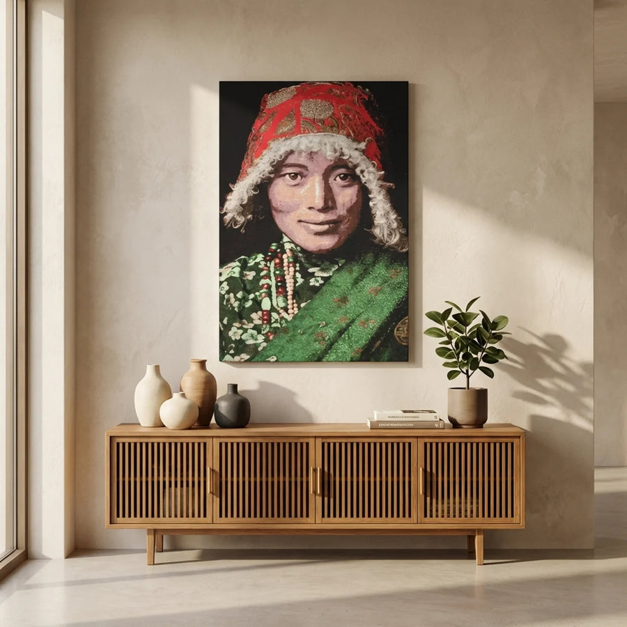 Geweven Wandpaneel Gobelin – Tibetan Woman (Zonder Lijst)