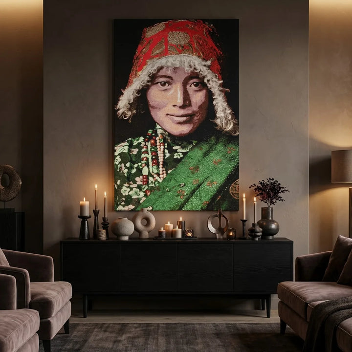Geweven Wandpaneel Gobelin – Tibetan Woman (Zonder Lijst)