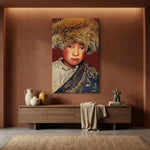 Geweven Wandpaneel Tibetan Boy – Rood | Zonder Lijst