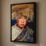 Geweven Wandpaneel Tibetan Boy – Blauw – Met Lijst