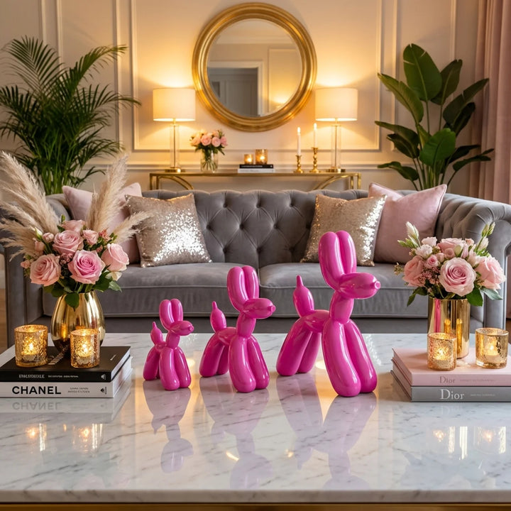 Balloon Hond Set van 3 – Fuchsia Hoogglans | Luxe Decoratie