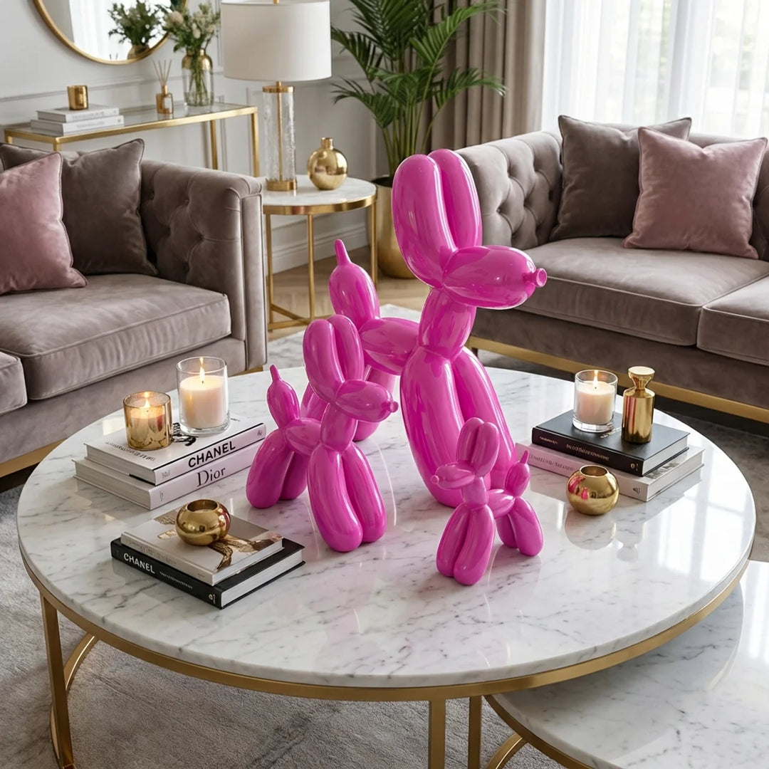 Balloon Hond Set van 3 – Fuchsia Hoogglans | Luxe Decoratie