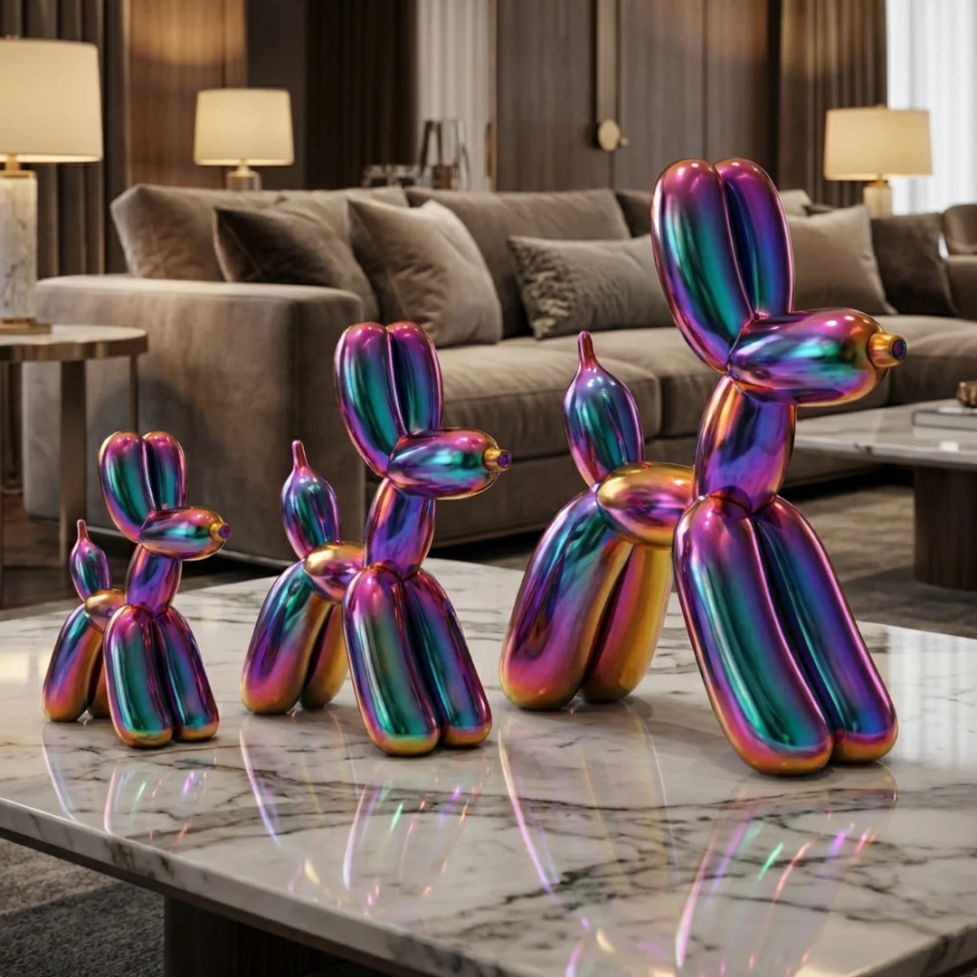 Balloon Hond Set van 3 Chroom – Hoogglans Design Beeld