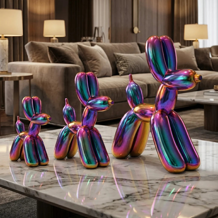 Balloon Hond Set van 3 Chroom – Hoogglans Design Beeld