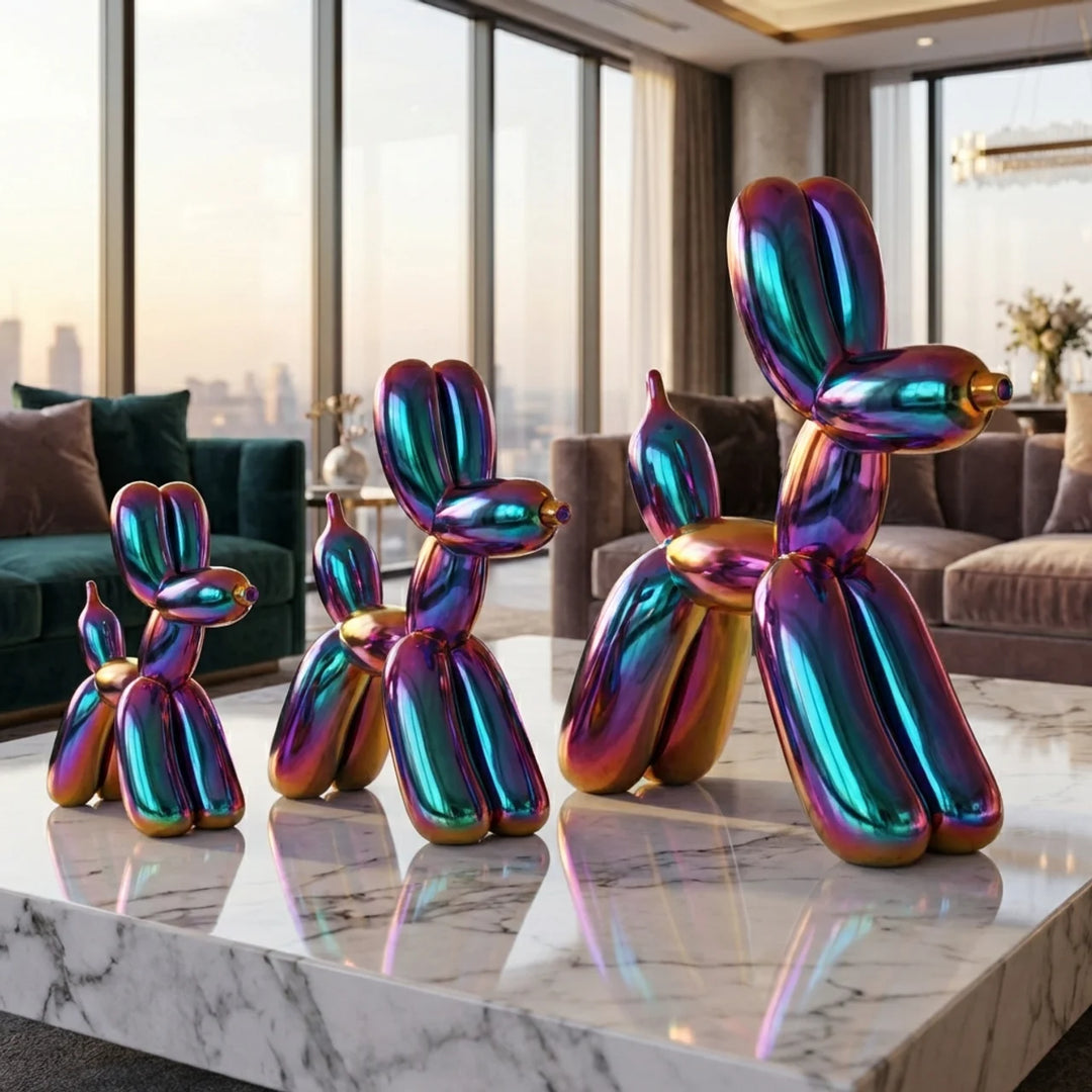 Balloon Hond Set van 3 Chroom – Hoogglans Design Beeld